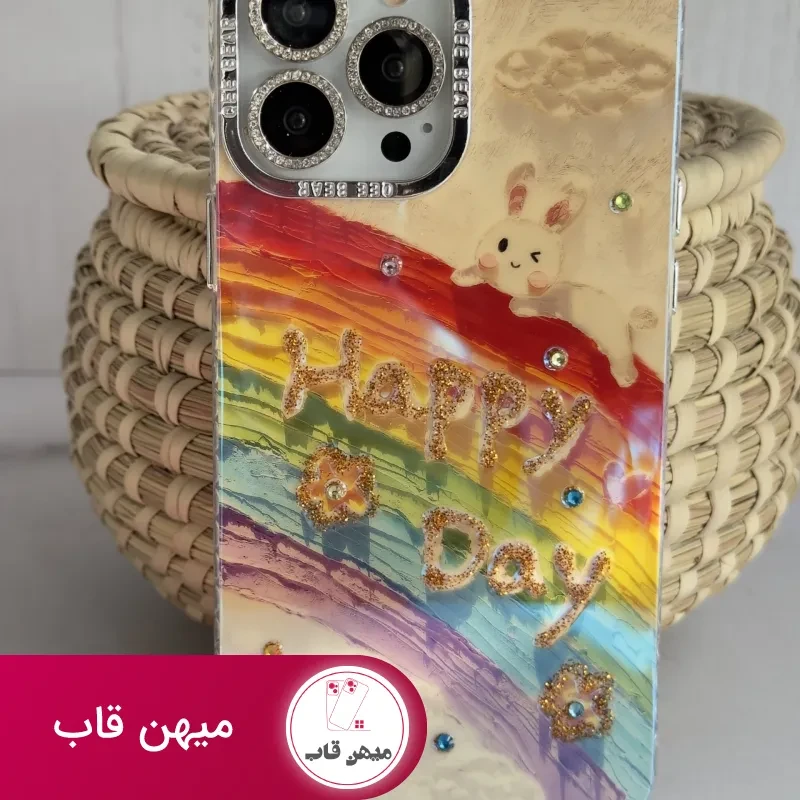 قاب موبایل آیفون خرگوش رنگین کمانی