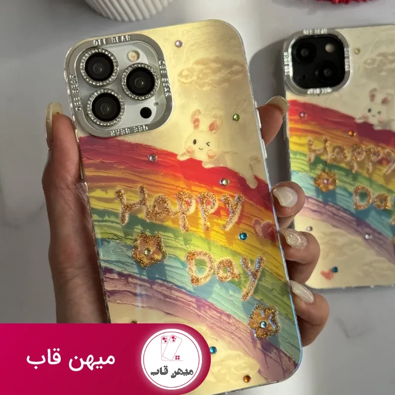 قاب موبایل آیفون خرگوش رنگین کمانی