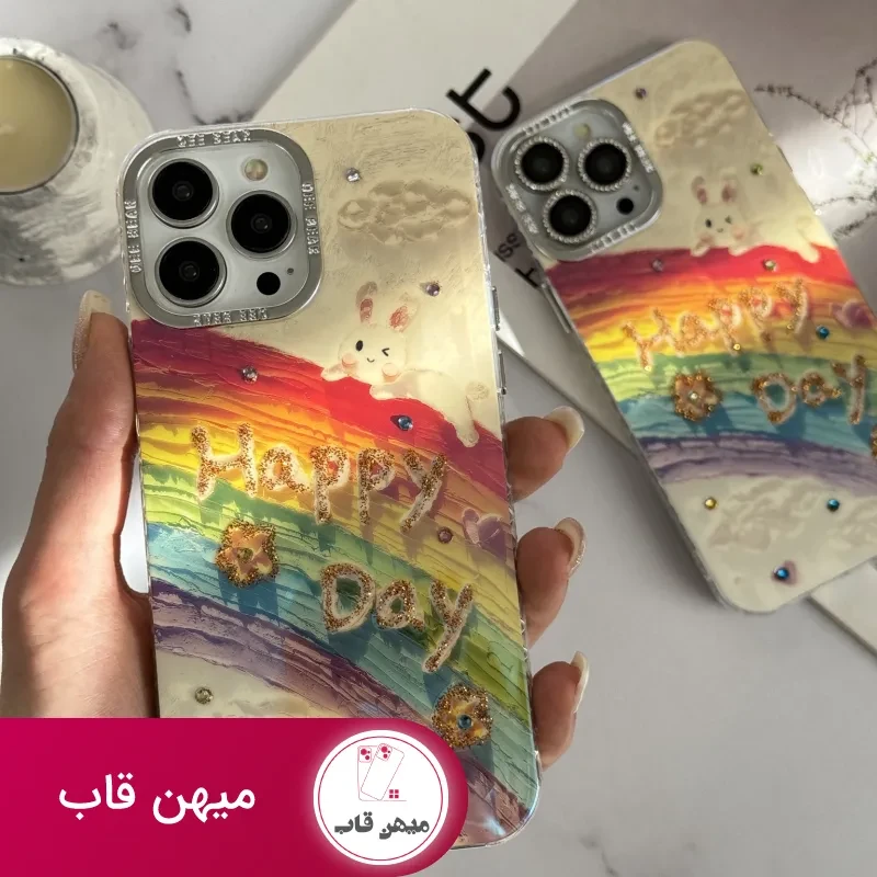 قاب موبایل آیفون خرگوش رنگین کمانی