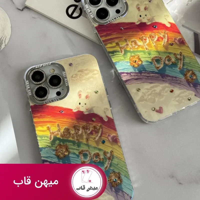 قاب موبایل آیفون خرگوش رنگین کمانی