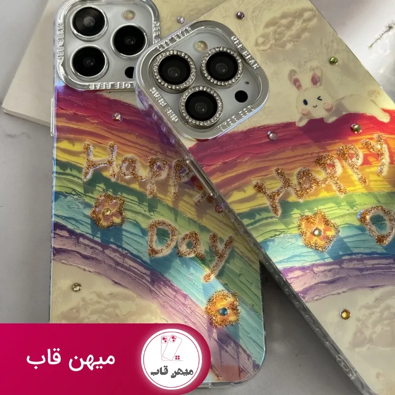 قاب موبایل آیفون خرگوش رنگین کمانی