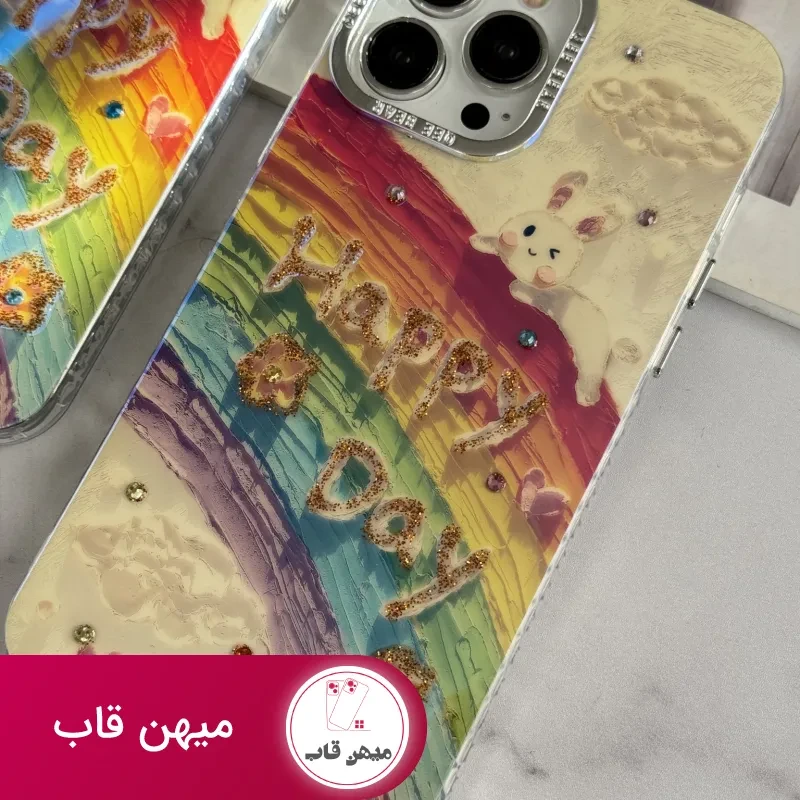 قاب موبایل آیفون خرگوش رنگین کمانی