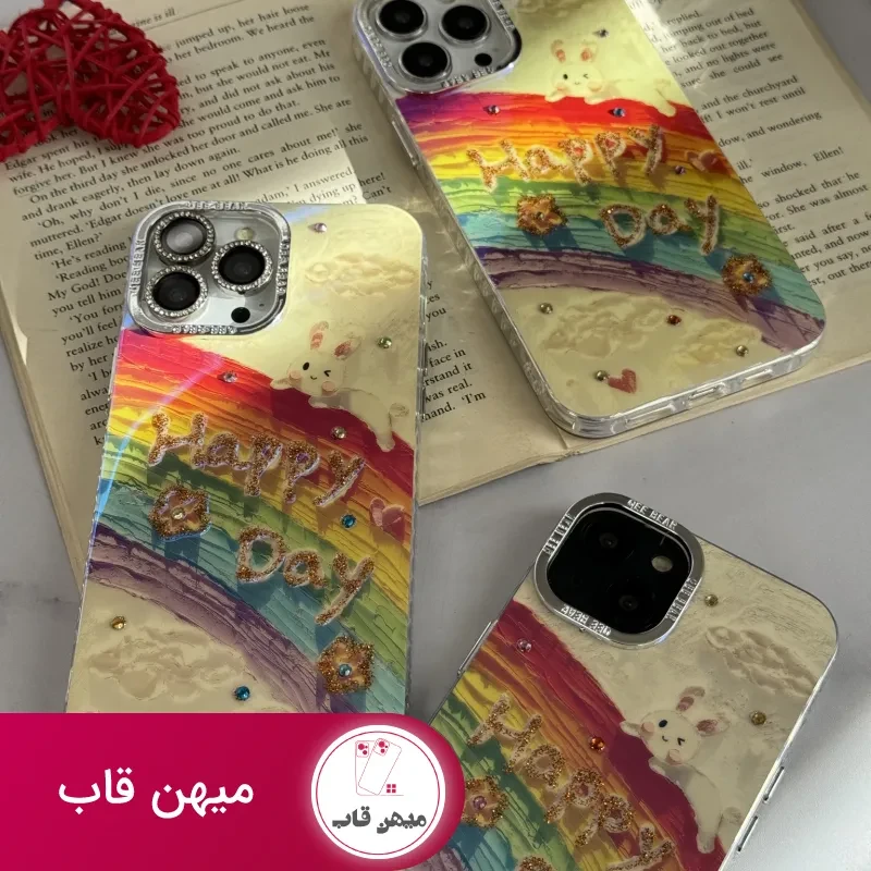 قاب موبایل آیفون خرگوش رنگین کمانی