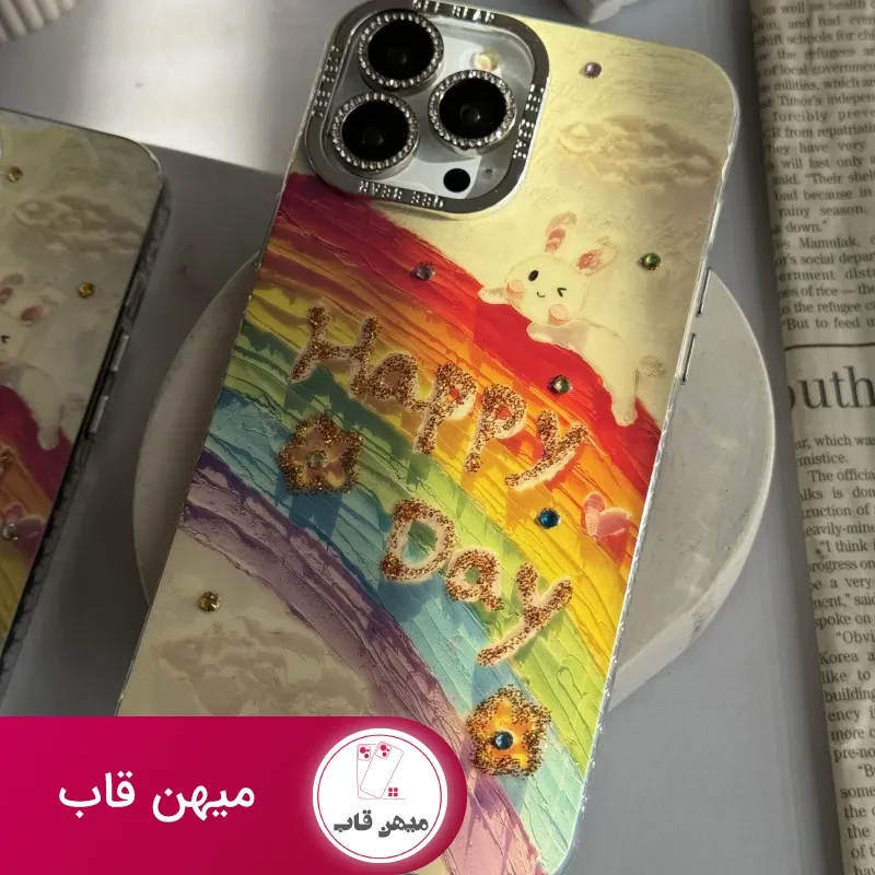 قاب موبایل آیفون خرگوش رنگین کمانی