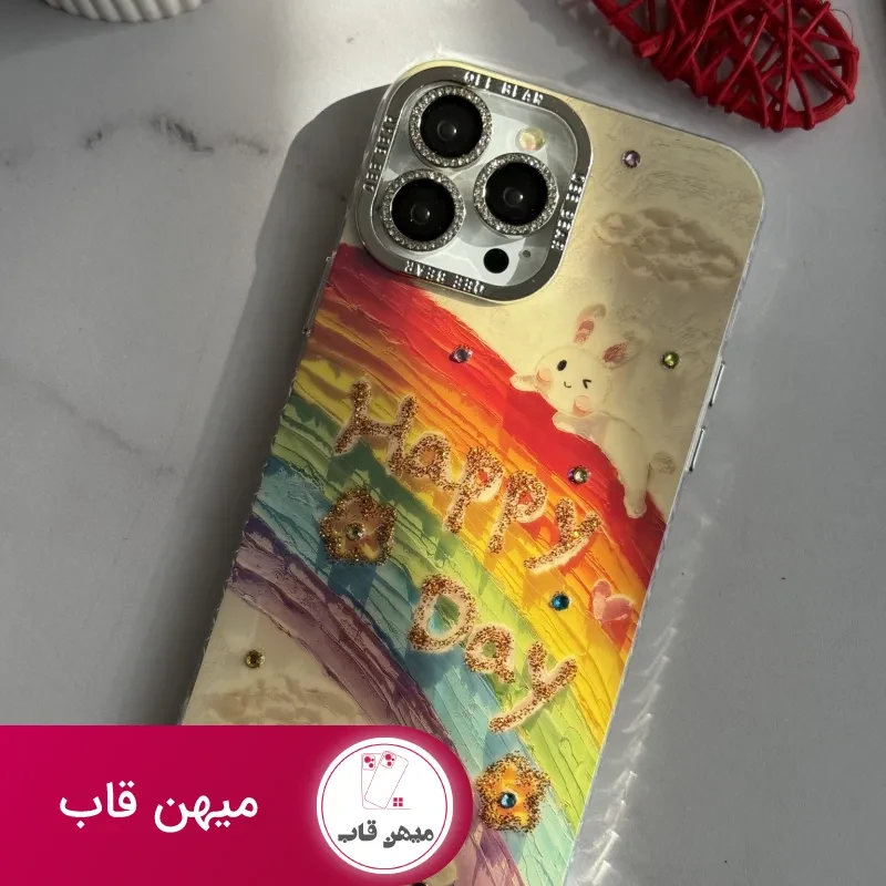 قاب موبایل آیفون خرگوش رنگین کمانی