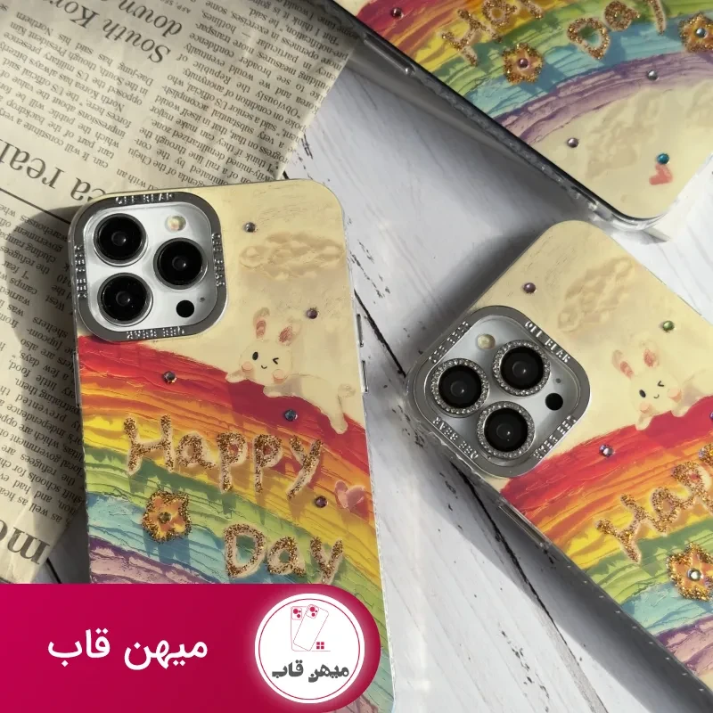 قاب موبایل آیفون خرگوش رنگین کمانی