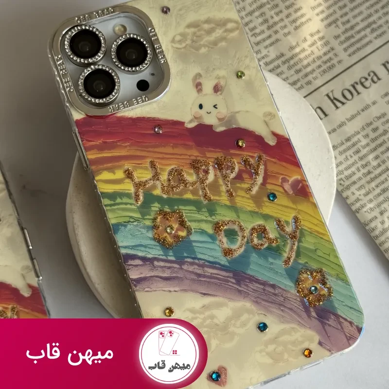 قاب موبایل آیفون خرگوش رنگین کمانی