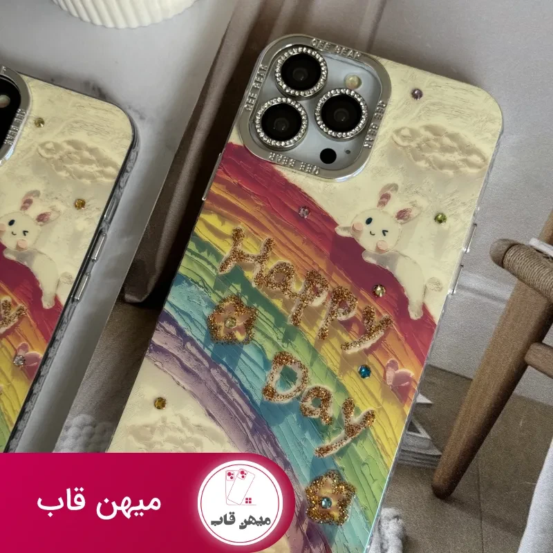 قاب موبایل آیفون خرگوش رنگین کمانی