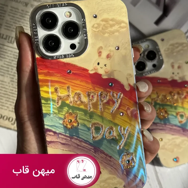 قاب موبایل آیفون خرگوش رنگین کمانی