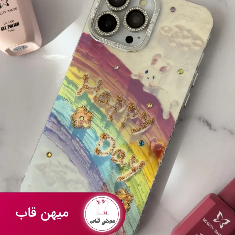 قاب موبایل آیفون خرگوش رنگین کمانی