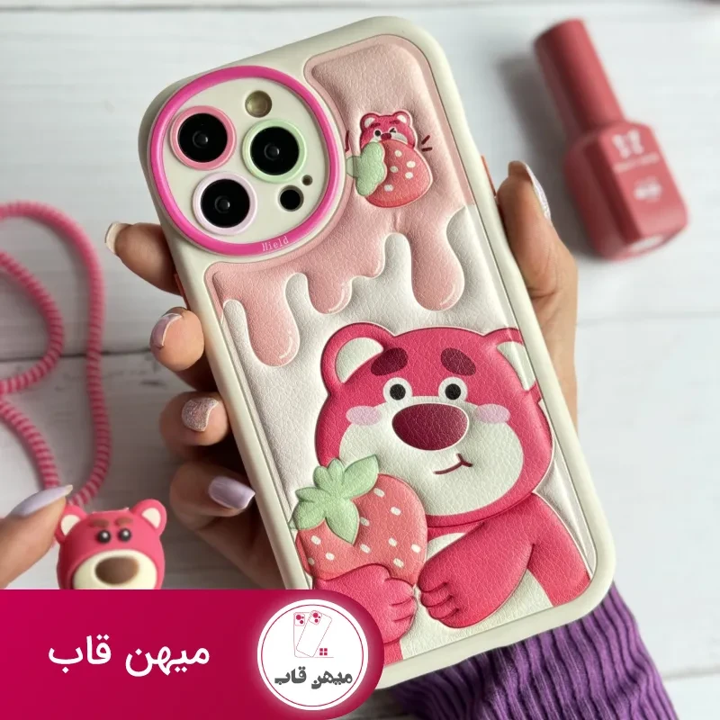قاب موبایل آیفون برجسته خرس لوتسوهاگین و خرس پو محافظ لنزدار