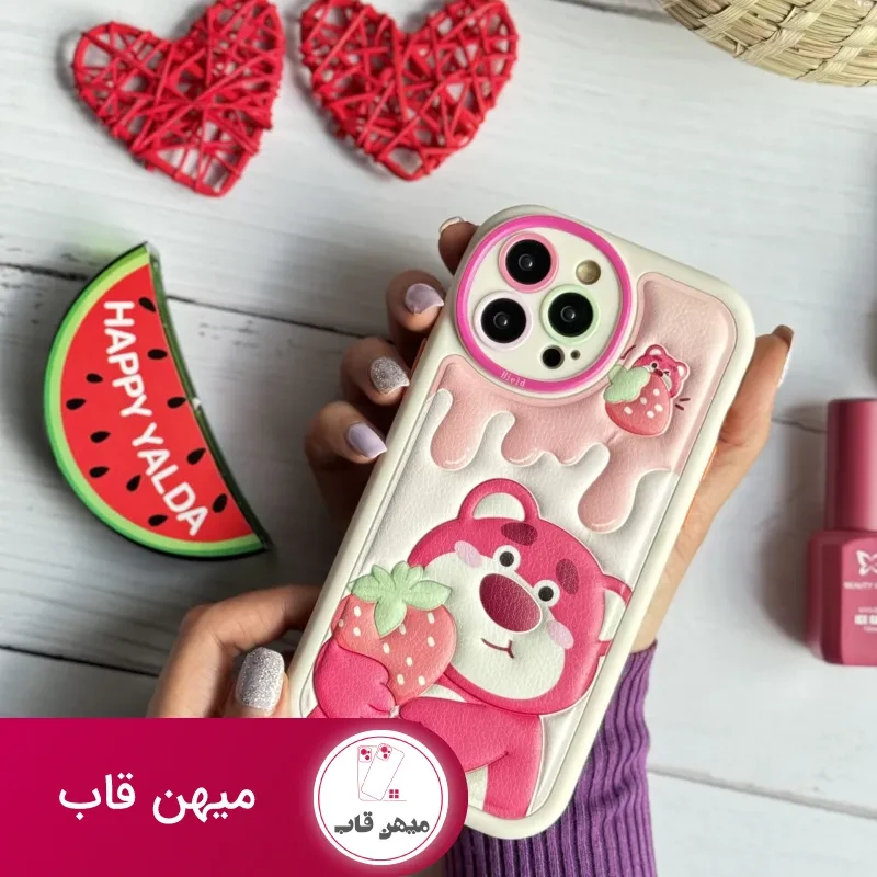 قاب موبایل آیفون برجسته خرس لوتسوهاگین و خرس پو محافظ لنزدار
