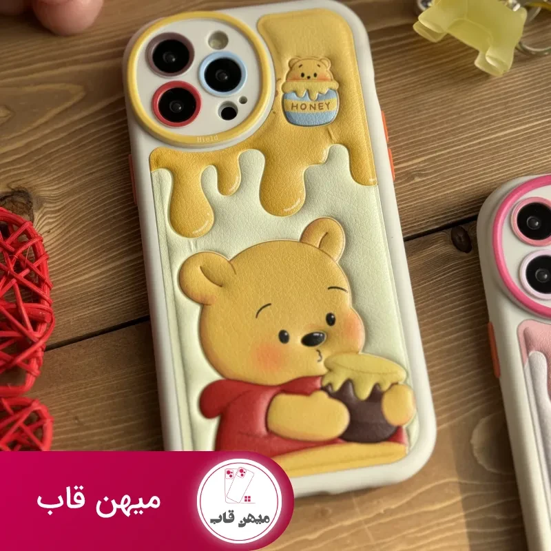 قاب موبایل آیفون برجسته خرس لوتسوهاگین و خرس پو محافظ لنزدار
