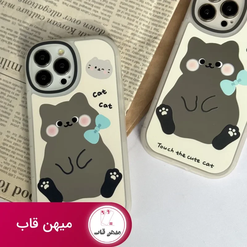 قاب موبایل آیفون کیوت کت گربه خجالتی آینه ای