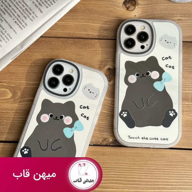 قاب موبایل آیفون کیوت کت گربه خجالتی آینه ای