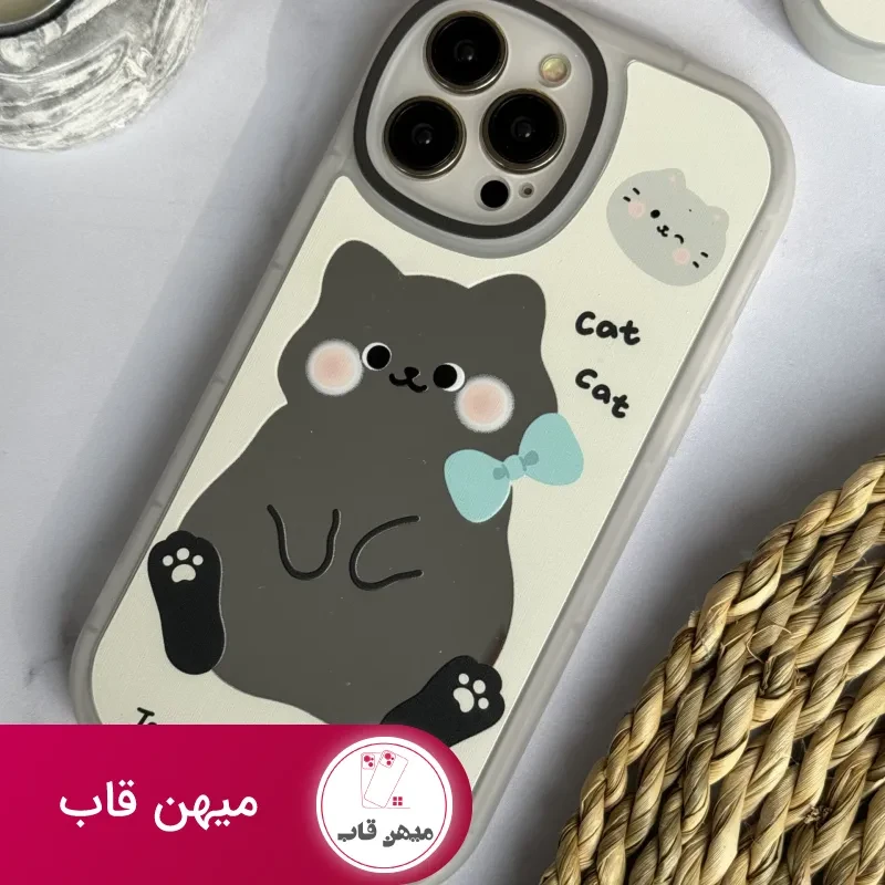 قاب موبایل آیفون کیوت کت گربه خجالتی آینه ای