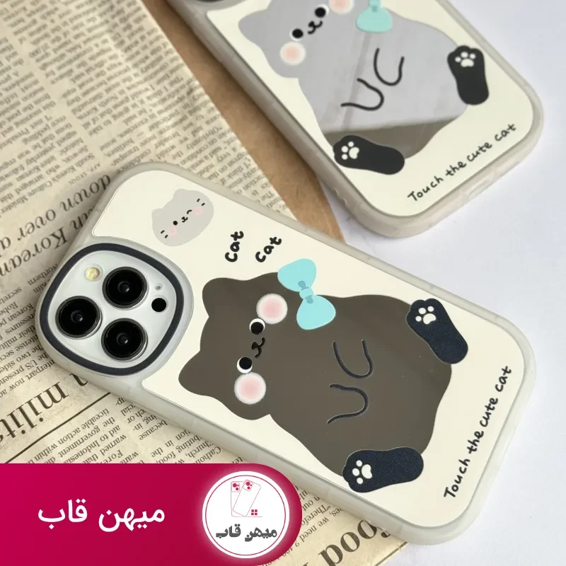 قاب موبایل آیفون کیوت کت گربه خجالتی آینه ای