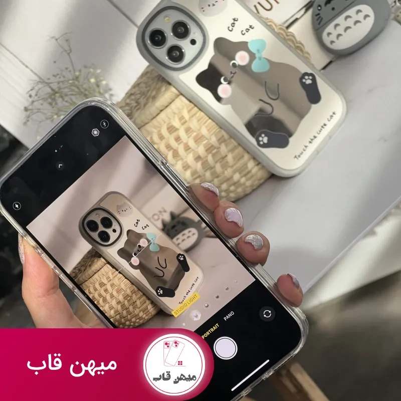 قاب موبایل آیفون کیوت کت گربه خجالتی آینه ای