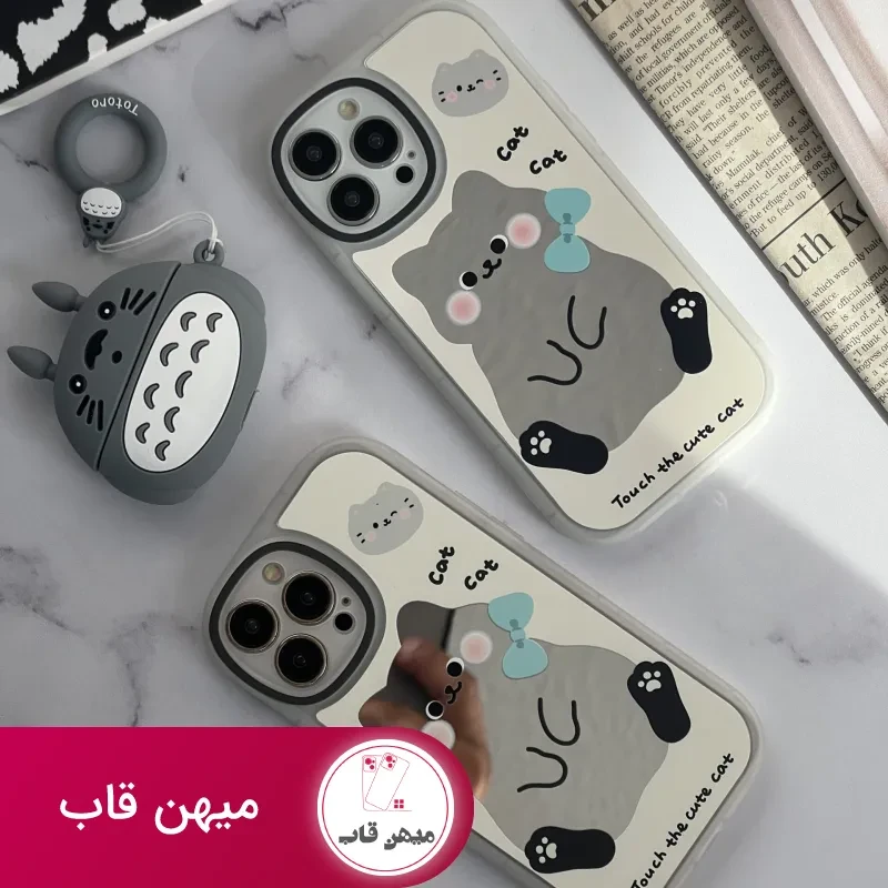 قاب موبایل آیفون کیوت کت گربه خجالتی آینه ای