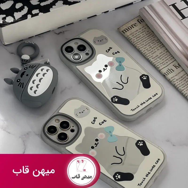 قاب موبایل آیفون کیوت کت گربه خجالتی آینه ای