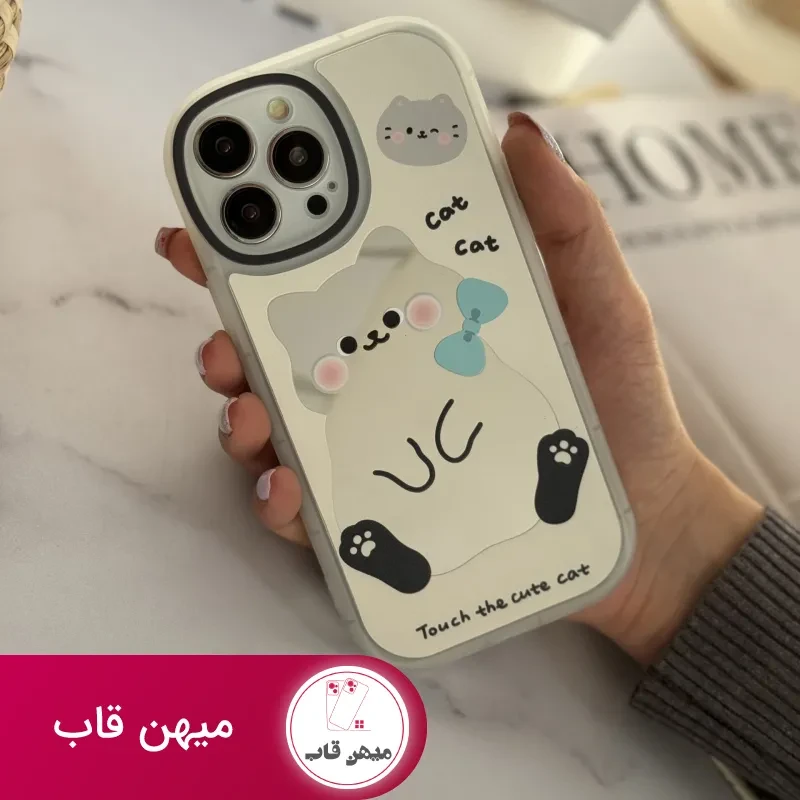 قاب موبایل آیفون کیوت کت گربه خجالتی آینه ای
