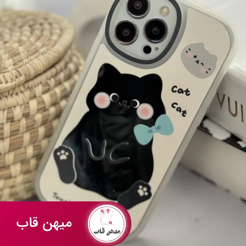 قاب موبایل آیفون کیوت کت گربه خجالتی آینه ای