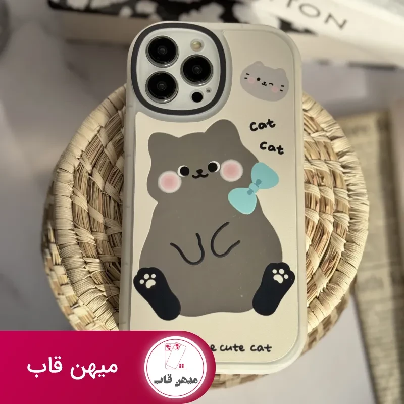 قاب موبایل آیفون کیوت کت گربه خجالتی آینه ای