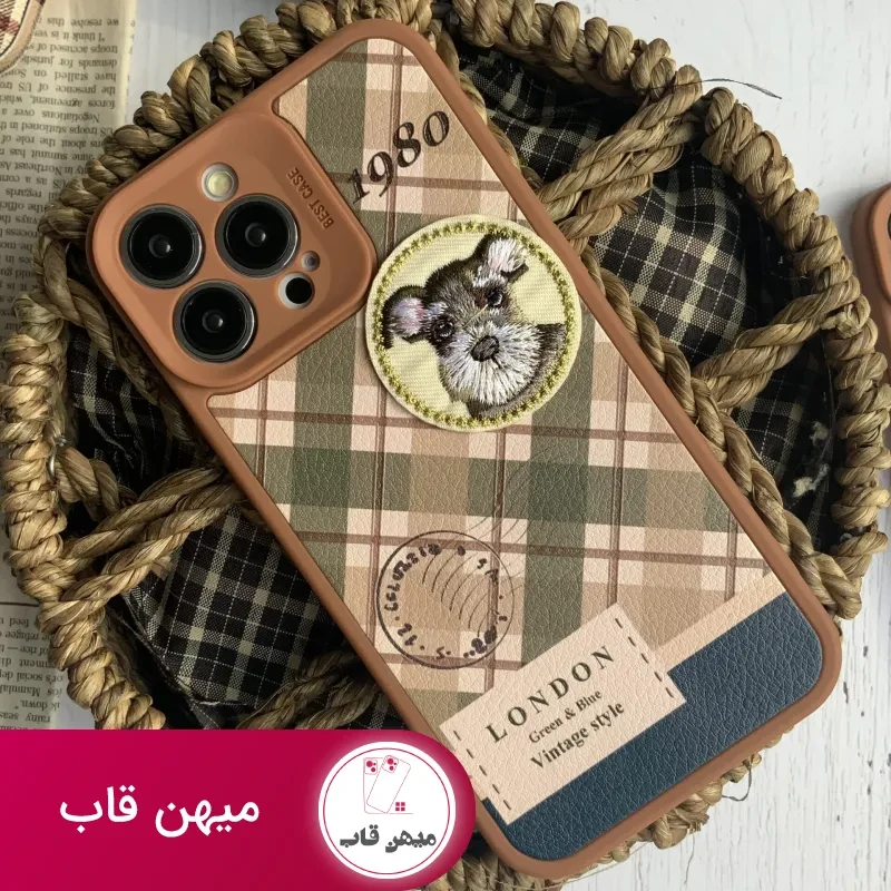 قاب موبایل آیفون باربری وینتیج استایل سگ قهوه ای محافظ لنزدار