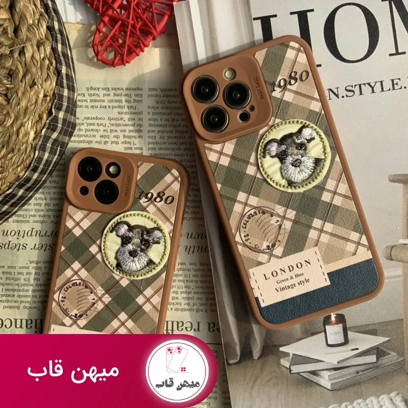 قاب موبایل آیفون باربری وینتیج استایل سگ قهوه ای محافظ لنزدار