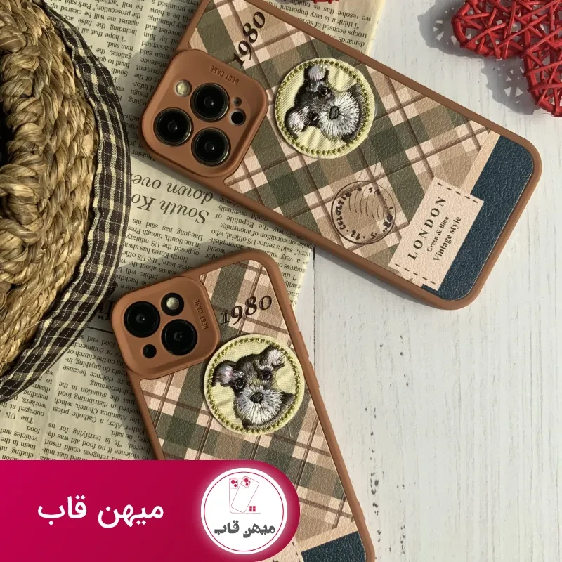 قاب موبایل آیفون باربری وینتیج استایل سگ قهوه ای محافظ لنزدار