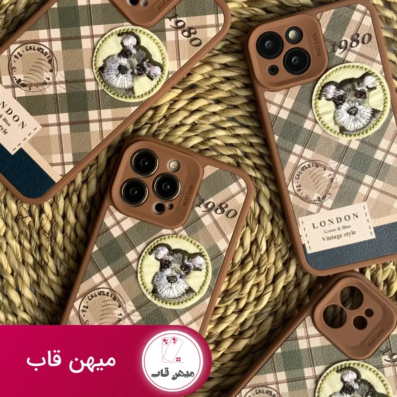 قاب موبایل آیفون باربری وینتیج استایل سگ قهوه ای محافظ لنزدار