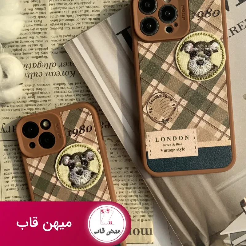 قاب موبایل آیفون باربری وینتیج استایل سگ قهوه ای محافظ لنزدار