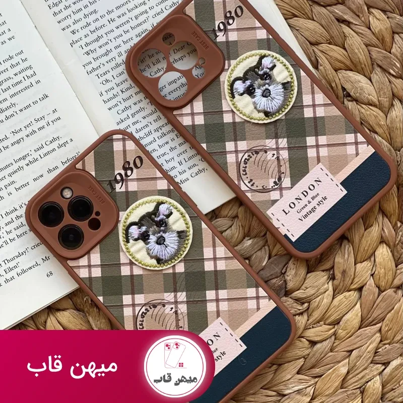 قاب موبایل آیفون باربری وینتیج استایل سگ قهوه ای محافظ لنزدار