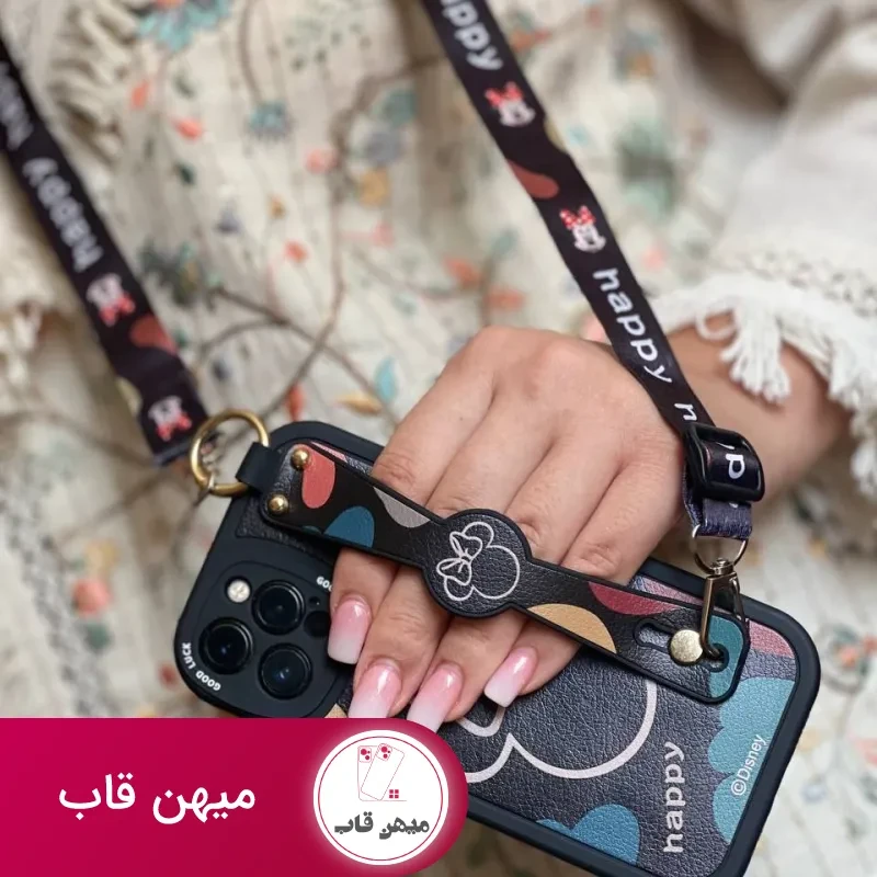 قاب موبایل سامسونگ میکی موس دیزنی + بند بلند یک طرفه