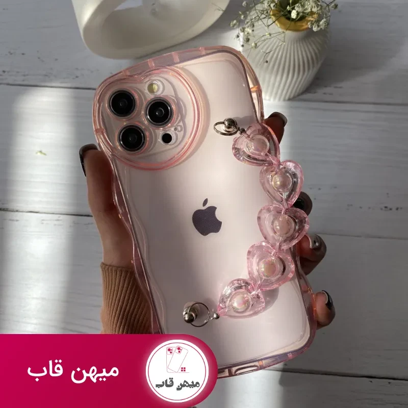 قاب موبایل آیفون رزپینک بندقلبی دوربین قلبی