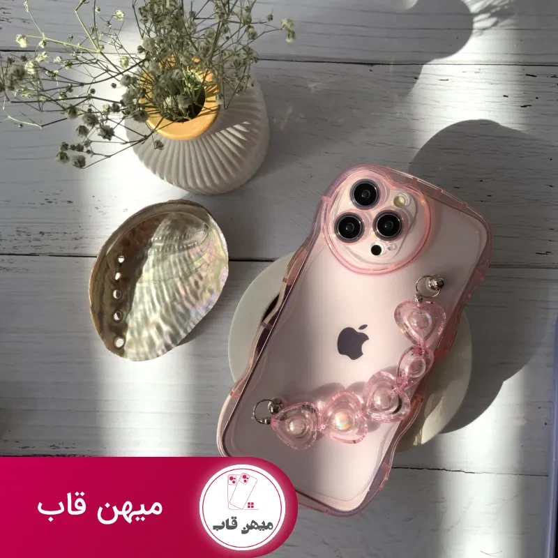 قاب موبایل آیفون رزپینک بندقلبی دوربین قلبی