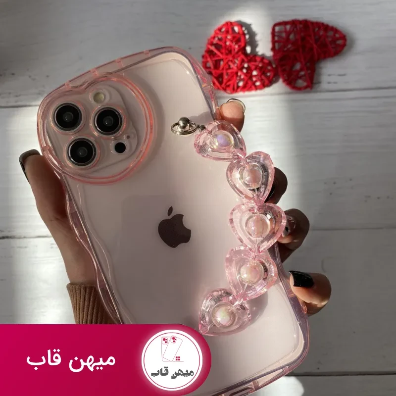 قاب موبایل آیفون رزپینک بندقلبی دوربین قلبی