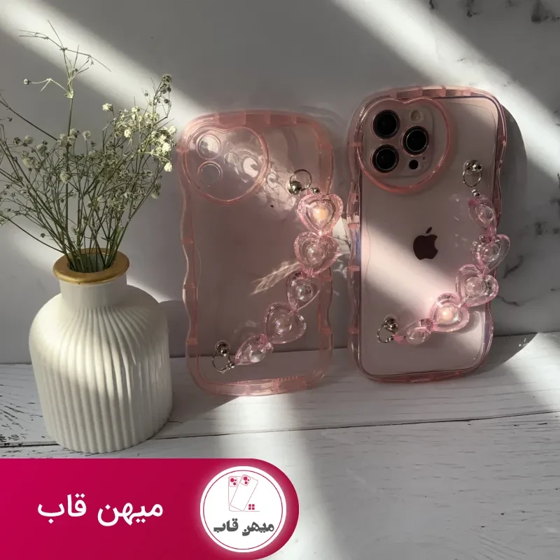 قاب موبایل آیفون رزپینک بندقلبی دوربین قلبی