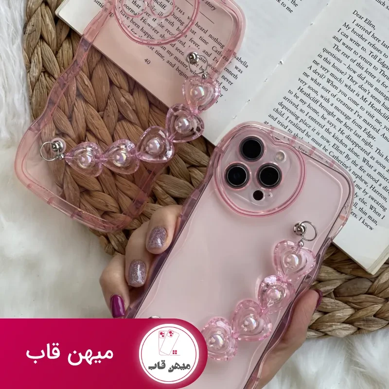 قاب موبایل آیفون رزپینک بندقلبی دوربین قلبی