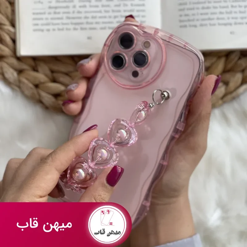قاب موبایل آیفون رزپینک بندقلبی دوربین قلبی