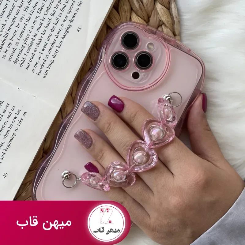 قاب موبایل آیفون رزپینک بندقلبی دوربین قلبی