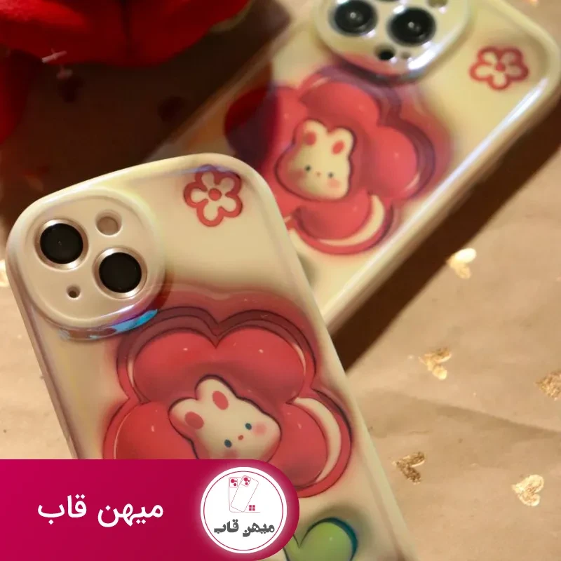 قاب موبایل آیفون فلاورز رزقرمز خرگوشی محافظ لنزدار