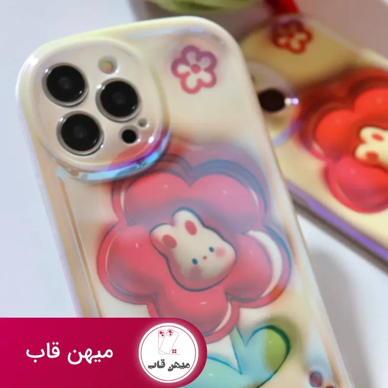 قاب موبایل آیفون فلاورز رزقرمز خرگوشی محافظ لنزدار
