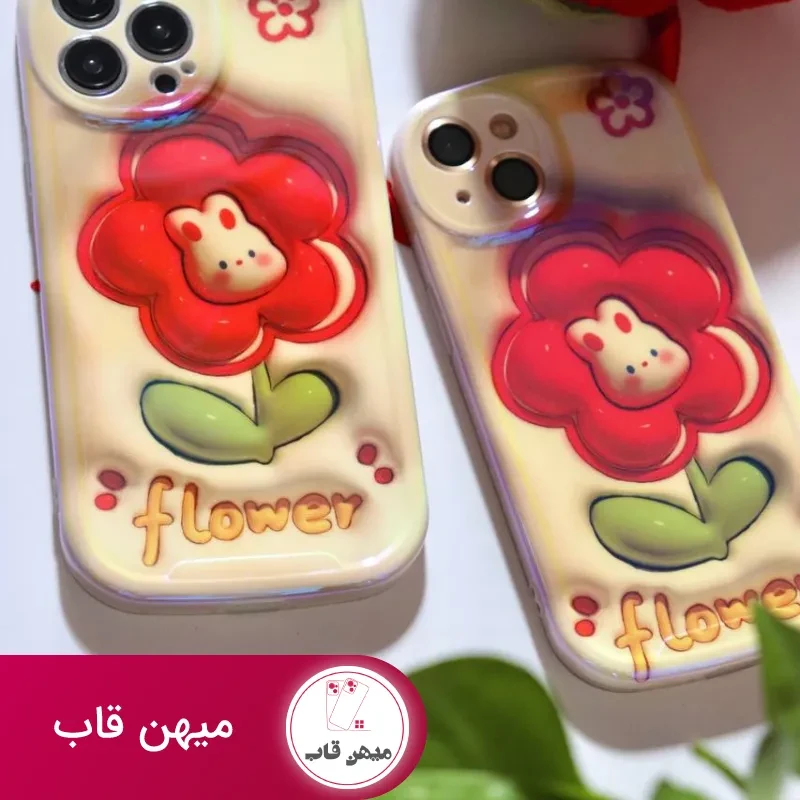 قاب موبایل آیفون فلاورز رزقرمز خرگوشی محافظ لنزدار