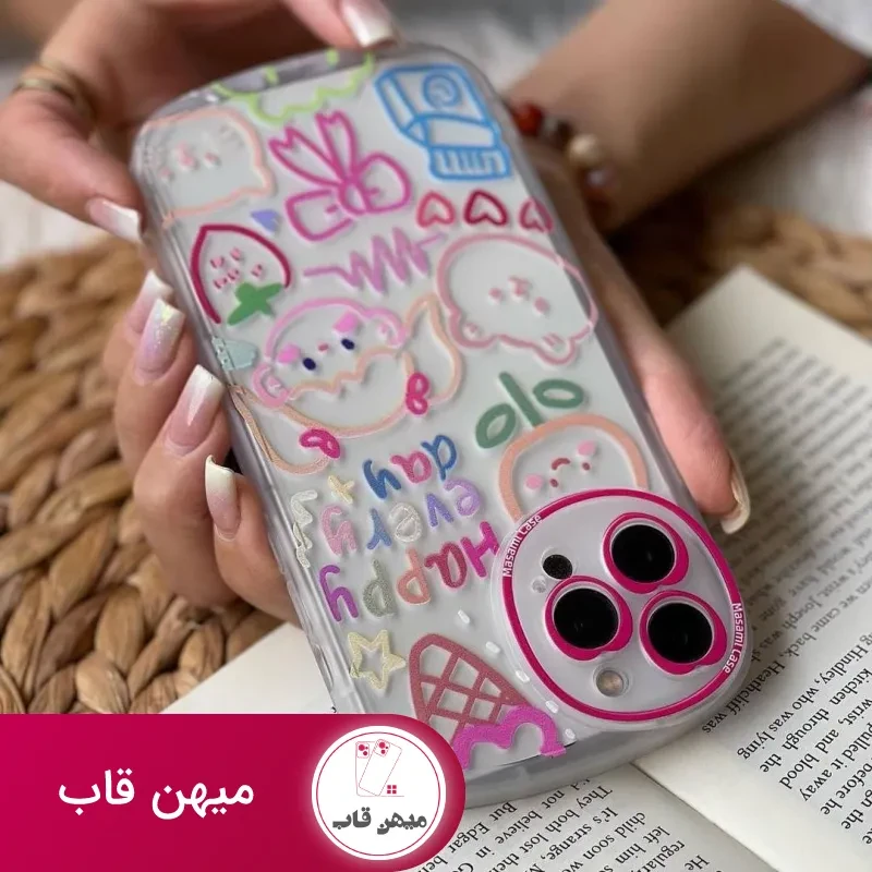 قاب موبایل آیفون دختر نقاشی قلب دوربینی محافظ لنزدار