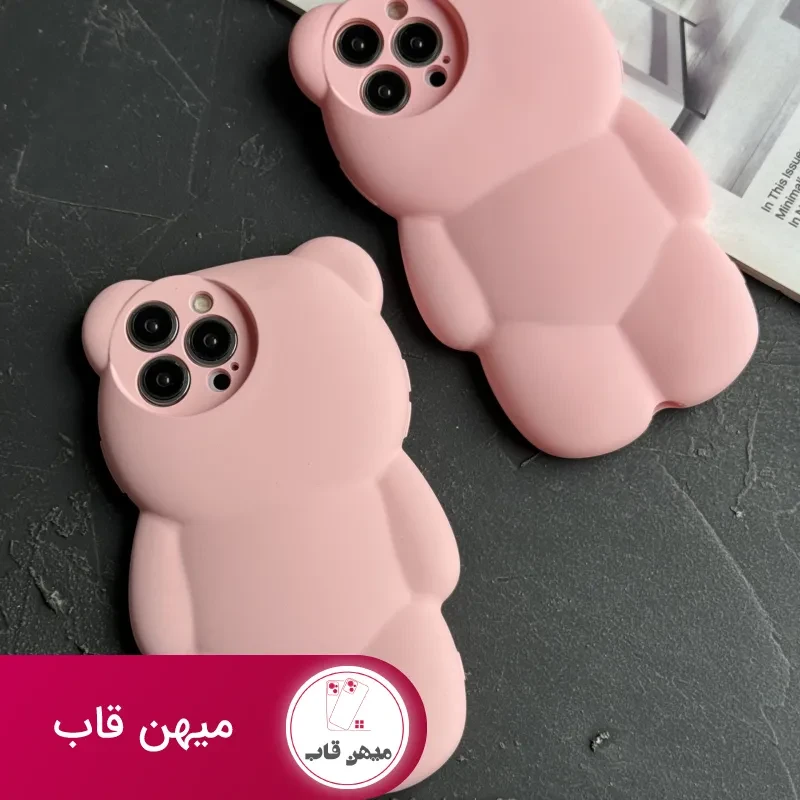 قاب موبایل خرس مینیمال پاستیلی سیلیکونی صورتی