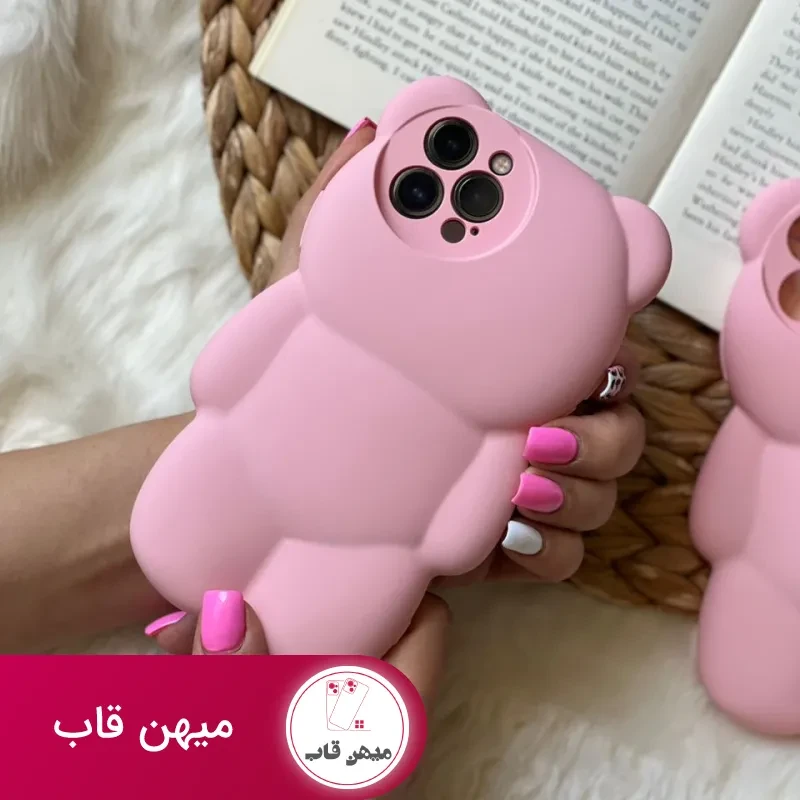 قاب موبایل خرس مینیمال پاستیلی سیلیکونی صورتی