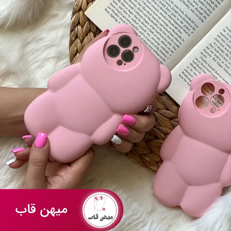 قاب موبایل خرس مینیمال پاستیلی سیلیکونی صورتی
