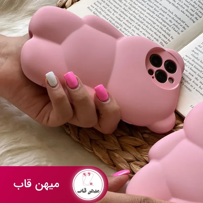 قاب موبایل خرس مینیمال پاستیلی سیلیکونی صورتی