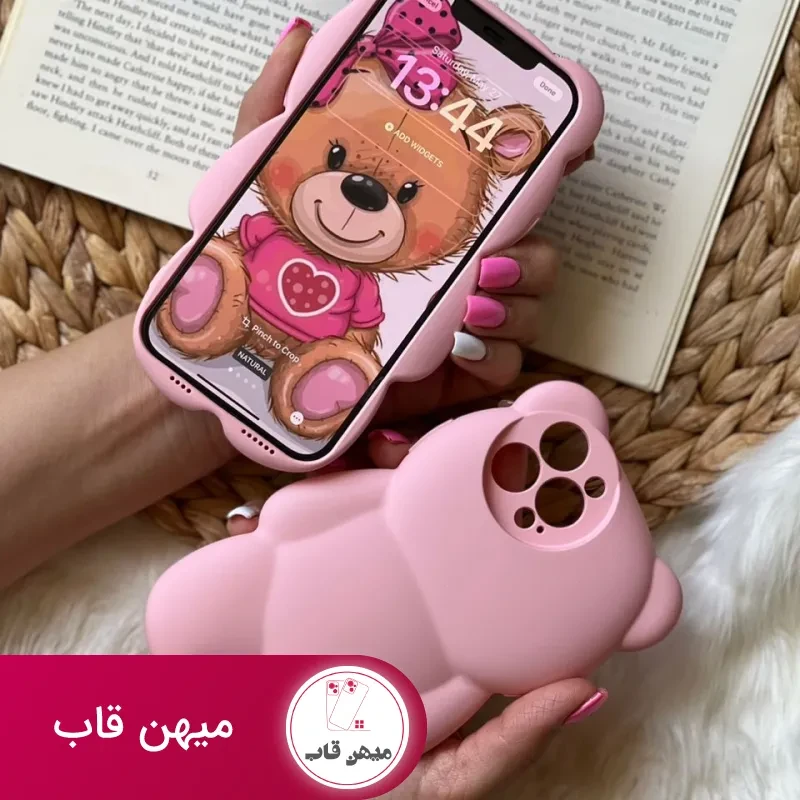 قاب موبایل خرس مینیمال پاستیلی سیلیکونی صورتی